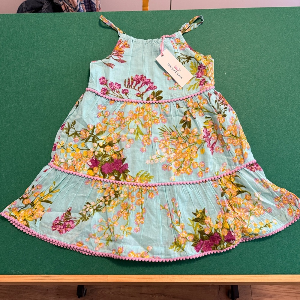 Vineyard Vines Blue and Yellow Tiered Ruffled Sundress